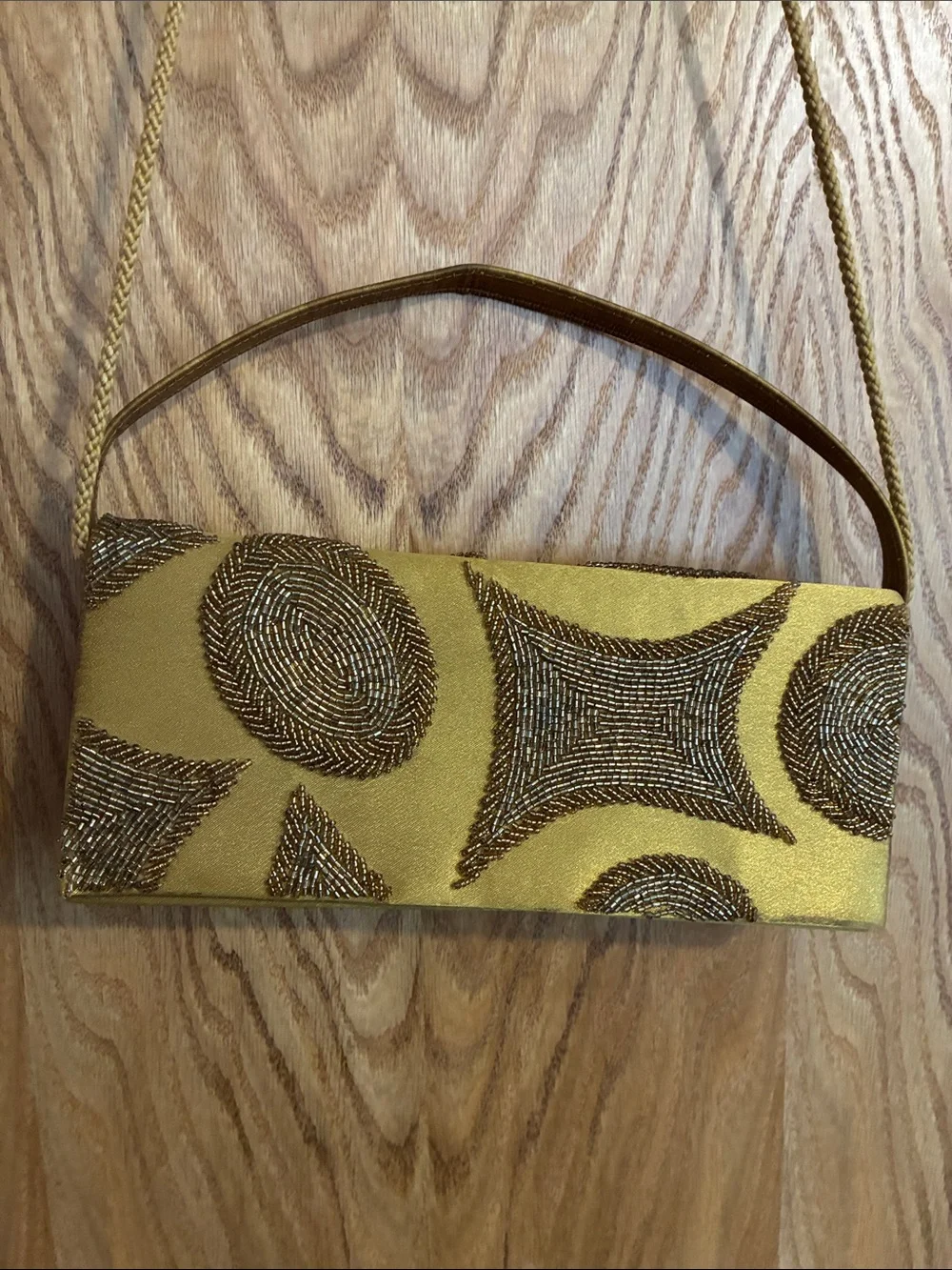 Bijoux Terner Gold Embroidered Evening Clutch with Chain Strap